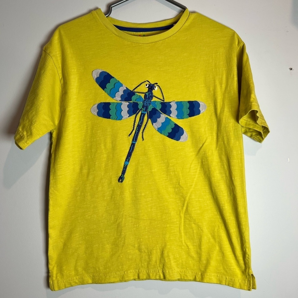 Mini Boden T-Shirt w Dragonfly Appliqué Gooseberry Yellow Size 11-12 Yrs